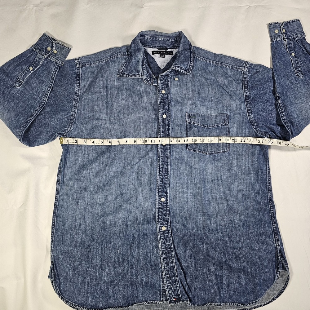 Tommy Hilfiger Denim Button Down Shirt Mens XL Blue Chambray Long Sleeve Classic - Picture 10 of 14